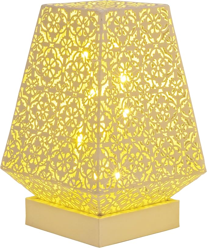 Alpine Corporation LGB104M-WT 10" Tall Tabletop Lamp with Chain Style Filament LED Lights