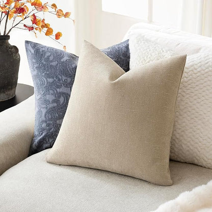 Foindtower Pack of 2 Soft Textured Chenille Throw Decorative Pillow Covers Square Accent Solid Cushion Cover Cozy Neutral Farmhouse Pillow Case for Couch Sofa Bedroom Living Room 24x24 Inch, Beige
