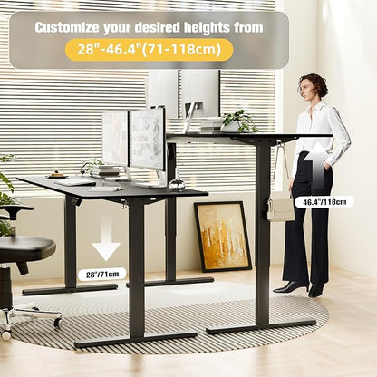 ERGOMAKER Electric Standing Desk, 67" x 23.6" Height Adjustable Sit Stand Desk with Splice Board for Home Office, Computer Table Memory Preset (Black Frame, Black Desktop)