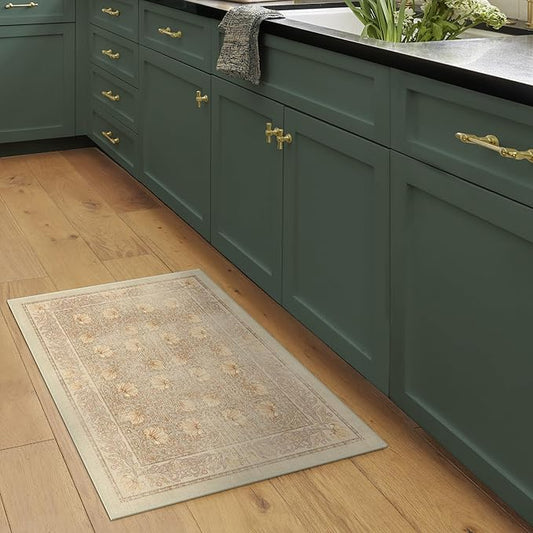 RUGGABLE x Morris & Co Washable Area Rug– Pimpernel Vintage Stone 2x3, Stain-Resistant, Non-Slip – Small Machine Washable Rugs for Living Room, Bedroom, Hallway, Entryway & Bathroom–with Standard Pad
