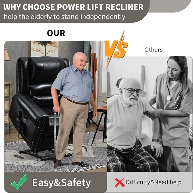 Recliner Chairs for Adults, Oversized Bedroom Chair with Massage, Sofa Chair Home Theater Seating with Lumbar Support, Lift Chair for Elderly, Nursery Chair for Living Room (Genuine Leather)