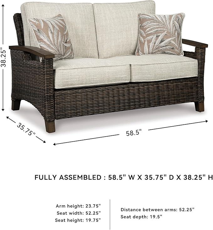 Signature Design by Ashley Paradise Trail Outdoor Loveseat with All Weather Cushions, Nuvella Weather Resistant Fabric, Medium Brown