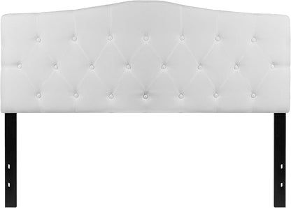 EMMA + OLIVER Tufted Upholstered Queen Size Headboard in White Fabric