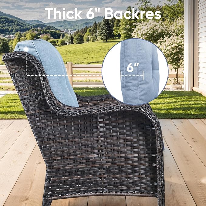 Outdoor Chair Cushions for Patio Furniture - 1 Pack Outside High Back Thick Water-Resistant Cushion 22x24 with Zipper Cover for Wicker Glider Rocking Chairs Loveseat Couch – Baby Blue/Buckle