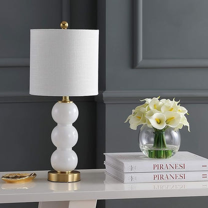 JONATHAN Y JYL1021A February 21" Glass/Metal LED Table Lamp Contemporary Bedside Desk Nightstand for Bedroom Living Room Office College Bookcase LED Bulb Included, White/Brass Gold