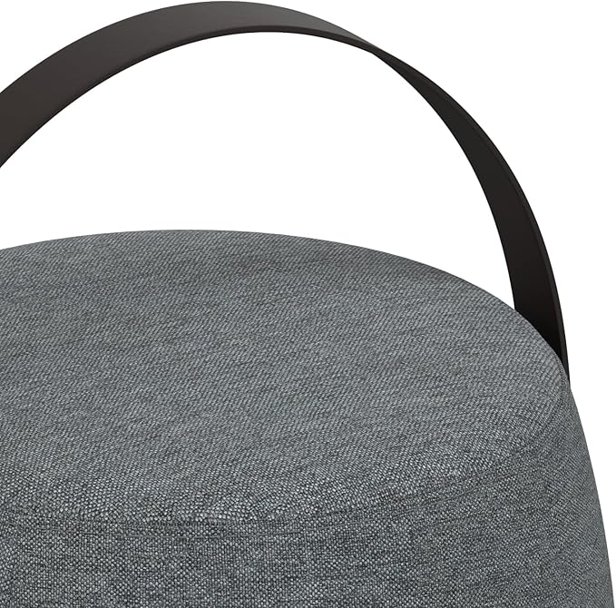 SIMPLIHOME Ramsay 16 inch Wide Contemporary Irregular Footstool in Grey Linen Look Fabric, Fully Assembled for the Living Room