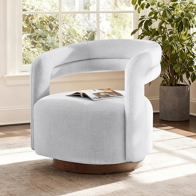 Swivel Accent Chair Set of 2, Upholstered Barrel Chair with Open Back Design, Modern Arm Chair with Wooden Base for Living Room Bedroom Reading Waitingroom,White