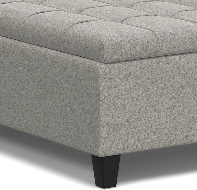 SIMPLIHOME Harrison 40 inch Wide Transitional Square Large Coffee Table Storage Ottoman in Cloud Grey , Assembled, For the Living Room and Bedroom