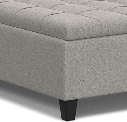 SIMPLIHOME Harrison 40 inch Wide Transitional Square Large Coffee Table Storage Ottoman in Cloud Grey , Assembled, For the Living Room and Bedroom
