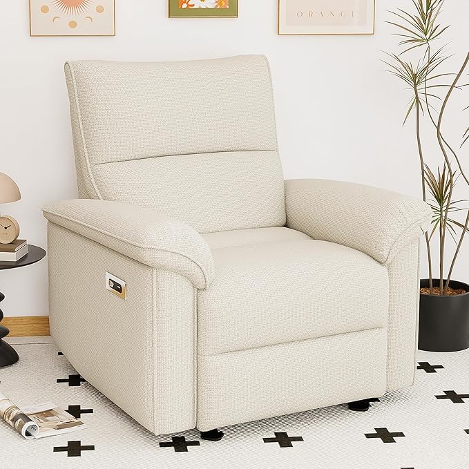 Power Lazy Boy Recliner Chair, Zero Wall Hugger Nursing Recliner for Living Room with USB Port, Lazy Recliners Chair for Adults, Reclining Armchair for Small Space/Bedroom/Apartment (Beige)