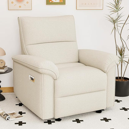 Power Lazy Boy Recliner Chair, Zero Wall Hugger Nursing Recliner for Living Room with USB Port, Lazy Recliners Chair for Adults, Reclining Armchair for Small Space/Bedroom/Apartment (Beige)