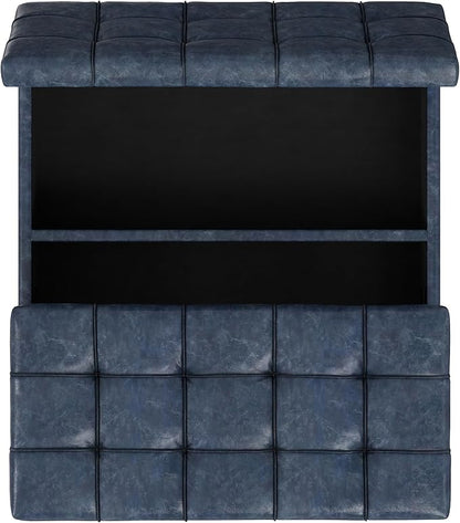 SIMPLIHOME Harrison 40 inch Wide Transitional Square Large Coffee Table Storage Ottoman in Denim Blue Vegan Faux Leather, Assembled, for The Living Room and Bedroom
