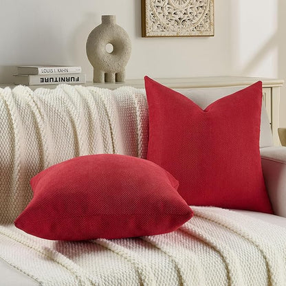FUTEI Christmas Red Chenille Throw Pillow Covers 12x20 Inch Set of 2,Soft Wide Chevron Textured Lumbar Pillow Cases,Farmhouse Home Decor for Couch Bed Living Room