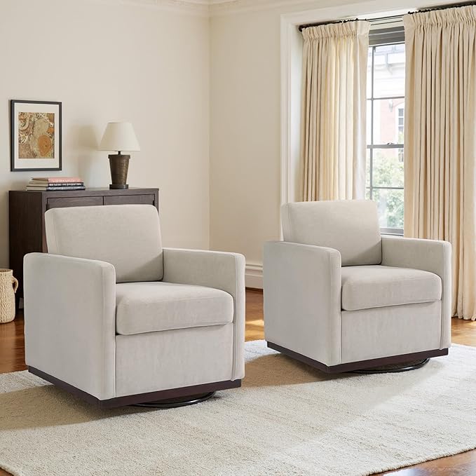 UIXE Swivel Accent Chairs Set of 2, Chenille Upholstered Armchair Comfy Club Chair for Living Room, Mid Century Modern Arm Chair Single Sofa Nook Bedroom Side Reading Seat - Beige