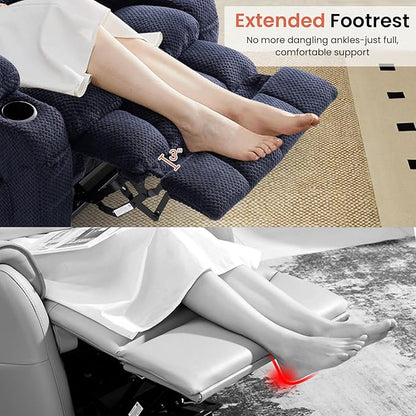 Power Lift Recliner Chair for Adults Oversized Infinite Position Lift Chair for Elderly W/Massage & Heat, Lay Flat Recliner Chair, One-Touch Reset, Cup Holders, Lumbar Pillow, Fabric (Premium, Navy)