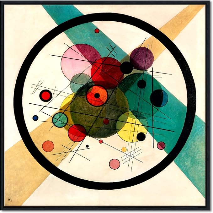 Wieco Art Framed Abstract Wall Art Canvas Prints Circles in a Circle, 1923 by Wassily Kandinsky Classic Art Oil Paintings Reproductions for Home Decoration