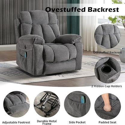 Large Power Lift Recliner Chair with Massage and Heat for Elderly, Wide Padded Recliner with 2 Cup Holders, Side Pocket & USB Charger(1, Dark Gray)