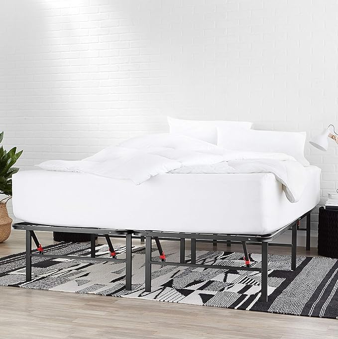 Amazon Basics Bed Frame with Storage, Foldable Metal Platform, Sturdy Steel, No Box Spring Needed, 14 inches High, Tool-Free Setup, King Size, Black