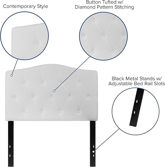 BizChair Tufted Upholstered Twin Size Headboard in White Fabric