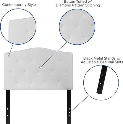 BizChair Tufted Upholstered Twin Size Headboard in White Fabric