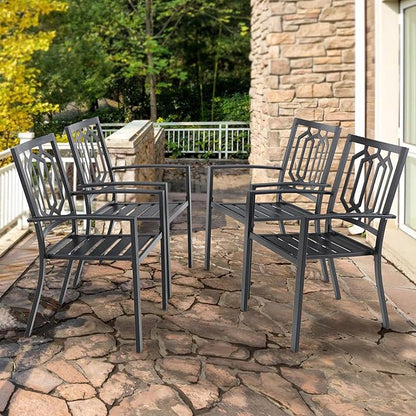 PHI VILLA Set of 4 Stackable Wrought Iron Patio Dining Chairs, Portable Black Outdoor Bistro Deck Metal Chairs, Support 300 lbs, Ideal for Garden, Backyard, Lawn