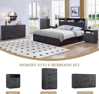 Modern 8 Drawer Dresser for Bedroom, 54" Wide Dressers & Chest of Drawers w/Solid Wood Handle, Wood Mid Century Closet Organizers and Storage Cabinet for Bedroom, Living Room, Hallway, Gray