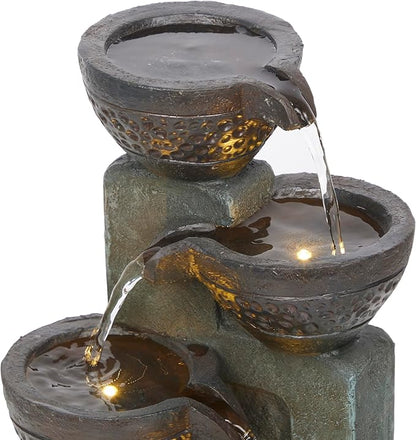 Alpine Corporation TZL412 14" Stoned Jar Cascading Water Fountain with LED Lights – Elegant Tabletop Water Feature for Home, Office, Living Room, Bedroom, and Desk Décor, Gray