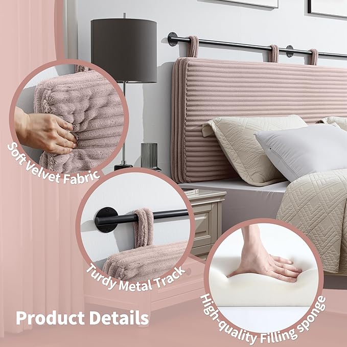 UEV Queen Headboard Only, Wall Mounted Hanging Upholstered Bed Head Board, Modern Vertical Channel Design of Fine Flannel, Elegant Pink Fluted Headboard for Bedroom (Pink, Queen Size)