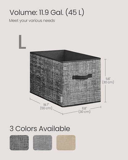 SONGMICS Storage Cubes, 19.7 x 11.8 x 11.8 Inches Non-Woven Fabric Bins with Double Handles, Set of 3, Closet Organizers for Shelves, Foldable, for Clothes, Ink Black UROB450B01