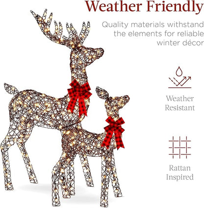 Best Choice Products 3-Piece Large Lighted Christmas Deer Family Set 5Ft Outdoor Yard Decoration with 360 LED Lights, Stakes, Zip Ties - Rattan