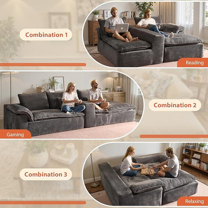 113 in Oversized Cloud Sofa with L Shape Chaise, Sectional Couches for Living Room, Assembly Free Modular Comfy Corduroy Sofa with Left Facing Chaise Longue for Home Apartment (Left Chaise, Gray)