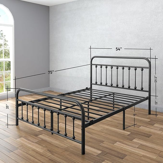 Golden Gate Beds Vintage Style Metal Bed Frame with Wrought Iron Headboard and Footboard, Classic Platform Bedframe with Storage, No Box Spring Needed, Mattress Foundation, Black, Full Size