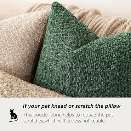 Foindtower Set of 2, Decorative Textured Boucle Throw Pillow Covers Accent Solid Pillow Cases Neutral Cozy Couch Cushion Case for Chair Sofa Bedroom Living Room Home Decor 26x26 Inch Pine Green