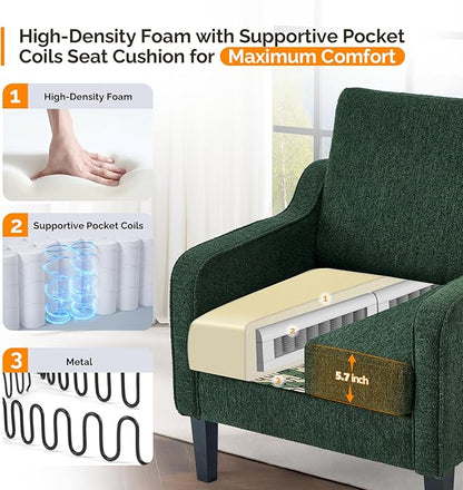 VINGLI Accent Chair for Living Room Chairs Reading Chair for Bedroom Chair Scooped Arm Chair Mid Century Modern Accent Chairs Upholstered Comfy Chair for Apartment, Waiting Room (2, Dark Green)
