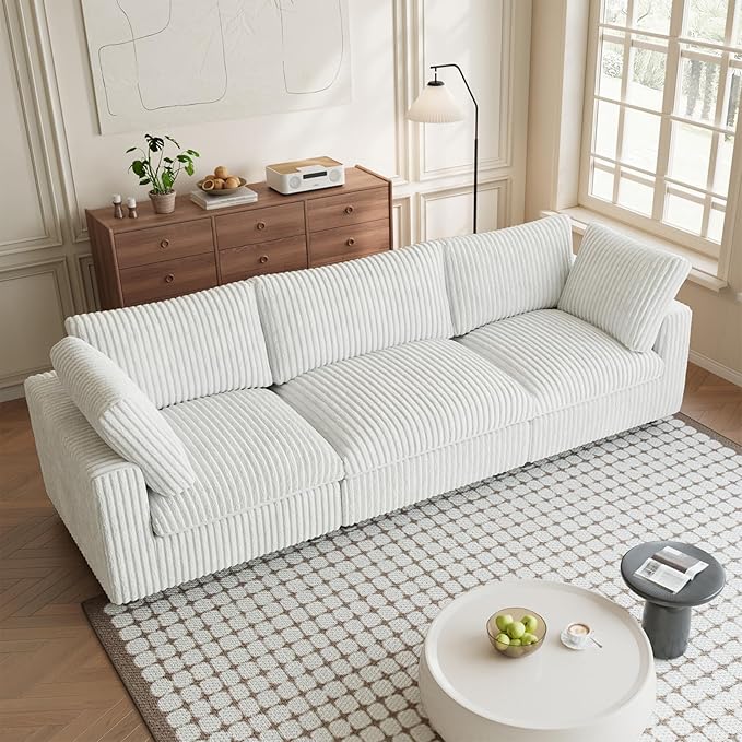 Modern Modular Sectional Sofa, 118.11" Oversized Cloud Sectional Couch, 3 Seat Comfy Modular Couches for Living Room, Plush Couch Cushion Covers Removable, Beige