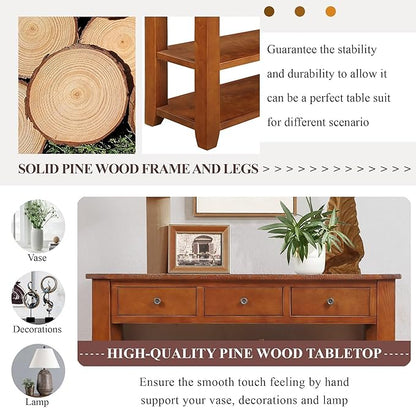LKTART Solid Wood Console Table Entryway Table with Storage Drawers and Bottom Shelf Sofa Table for Entry Hallway Foyer Sofa Couch Table,Easy Assembly (48.8" Brown)