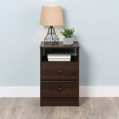 Prepac Astrid Simplistic Nightstand Side Table with 2 Drawers and Open Shelf, Functional Bedside Table 15.5" D x 16" W x 24.5" H, Espresso, EDNH-0402-1