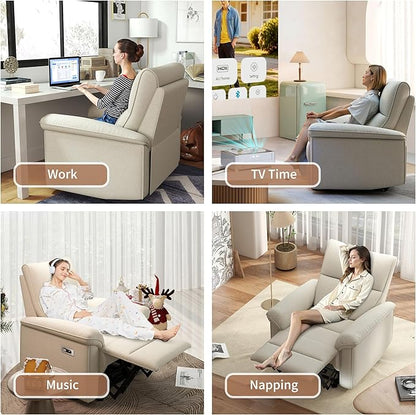 Power Lazy Boy Recliner Chair, Zero Wall Hugger Nursing Recliner for Living Room with USB Port, Lazy Recliners Chair for Adults, Reclining Armchair for Small Space/Bedroom/Apartment (Beige)