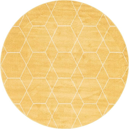 Unique Loom Trellis Frieze Collection Area Rug - Geometric (8' Round, Yellow/ Ivory)