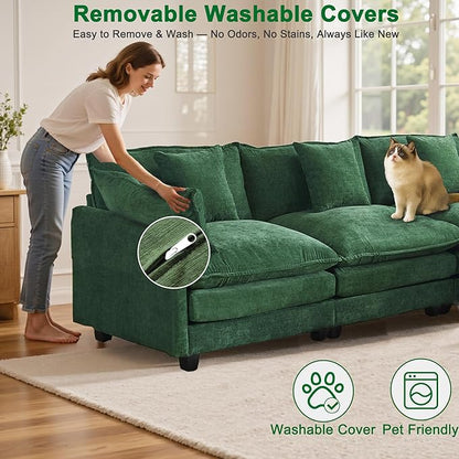 77" Cloud Chenille Sofa Set with Pillows, Deep Seat Loveseat Couch for Apartments, Space Saving 2-Seater with Solid Wood Frame, Easy Assembly (1YR Guarantee)