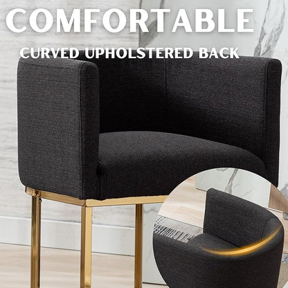 Contemporary Charcoal Linen Bar Stools Set of 4, 24" Upholstered Fabric Counter Height Barstools Kitchen Counter Island Stools with Screwed Together Golden Metal Base