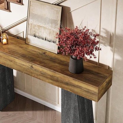 Tribesigns Farmhouse Entryway Table, 63-Inch Long Wooden Sofa Console Table, Rustic Console Behind Couch with Double Trapezoid Bases for Entrance Living Room Hallway