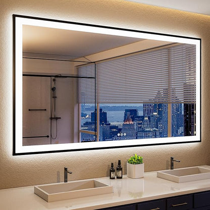 ISKM Framed LED Mirror for Bathroom 60"x36", Dimmable LED Bathroom Mirror with Lights, Anti-Fog, Front and Backlit Lighted Mirror 3-Colors, Shatterproof, Memory Function