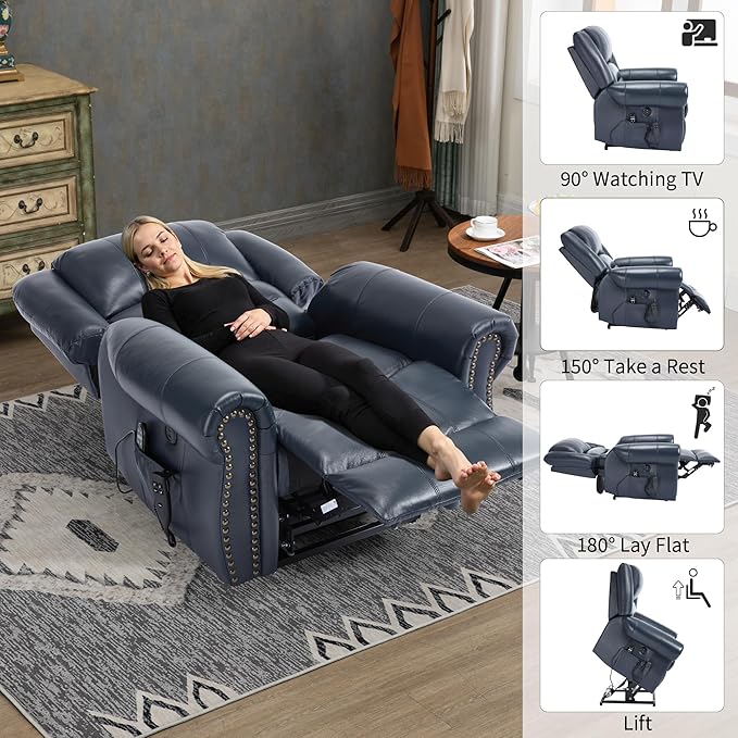 Recliner Chairs for Adults, Oversized Bedroom Chair with Massage, Sofa Chair Home Theater Seating with Lumbar Support, Lift Chair for Elderly, Nursery Chair for Living Room (Genuine Leather)
