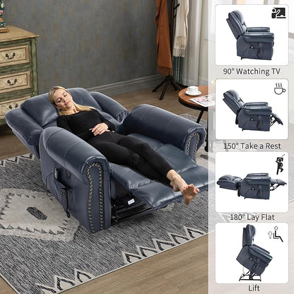 Recliner Chairs for Adults, Oversized Bedroom Chair with Massage, Sofa Chair Home Theater Seating with Lumbar Support, Lift Chair for Elderly, Nursery Chair for Living Room (Genuine Leather)