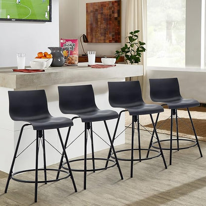 annjoe Swivel Bar Stools Metal Counter Height Stools Plastic Seat Chairs Set of 4 for Indoor Outdoor Home Kitchen Business (26" Black)