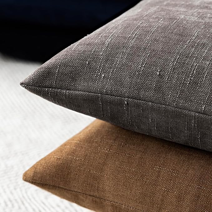 Foindtower Pack of 2 Soft Textured Chenille Throw Decorative Pillow Covers Lumbar Accent Solid Cushion Cover Cozy Farmhouse Pillow Case with Zippe for Couch Sofa Bed Living Room 12x20 Inch, Charcoal