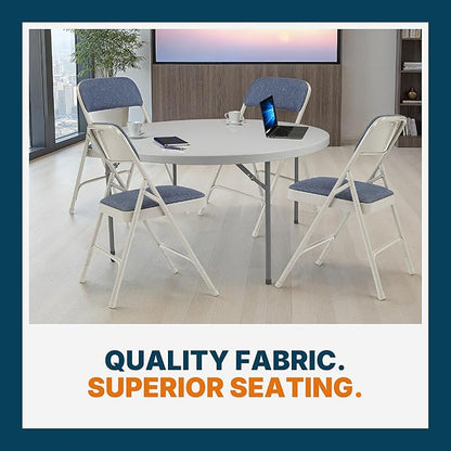 OEF Furnishings OEF2200 Series Heavy-Duty Premium Fabric Padded Upholstery Double-Hinged Folding Chairs (4-Pack, Imperial Blue/Gray)