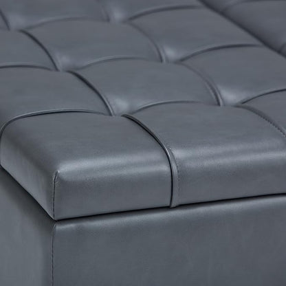 SIMPLIHOME Harrison 36 inch Wide Transitional Square Coffee Table Storage Ottoman in Stone Grey Vegan Faux Leather, Assembled, for the Living Room and Bedroom
