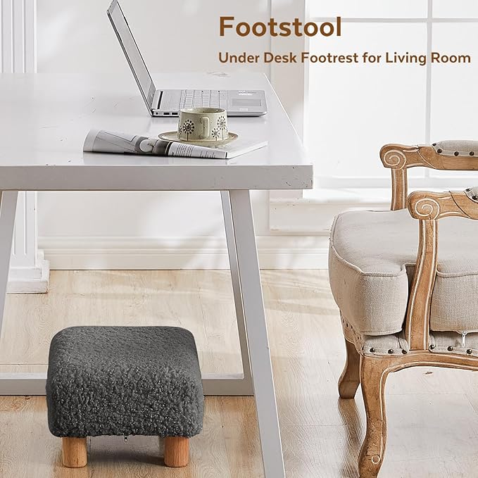 Small Foot Stool Ottoman, Sherpa Footstool Ottoman Foot Rest for Couch, Rectangle Footstools and Ottomans Small for Living Room, Entryway and Bedroom (Gray)